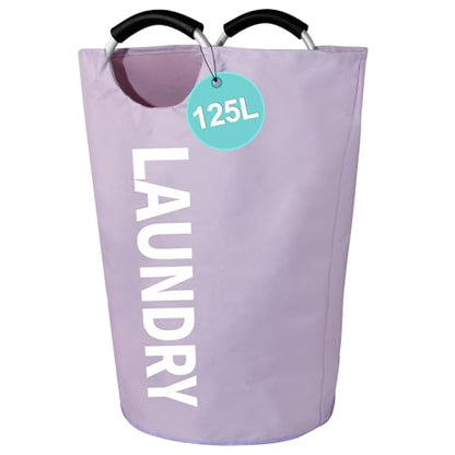 WOOHA 125L Large laundry basket,Collapsible laundry hamper, Tall Clothes Baskets Folding Washing Bin Foldable Fabric Hamper Bags for Bedroom, Closet,Bathroom,College,purple - color: Purple, size: 125L-XXXL