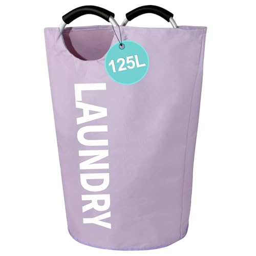 WOOHA 125L Large laundry basket,Collapsible laundry hamper, Tall Clothes Baskets Folding Washing Bin Foldable Fabric Hamper Bags for Bedroom, Closet,Bathroom,College,purple - color: Purple, size: 125L-XXXL