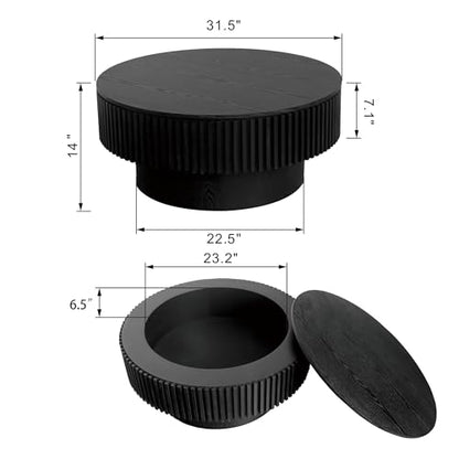 JUSTONE 31.5" Round Coffee Table,Farmhouse Wood Coffee Table with Storage for LivingRoom,Apartment,Office,Black - color: 31.5'' - Black-6
