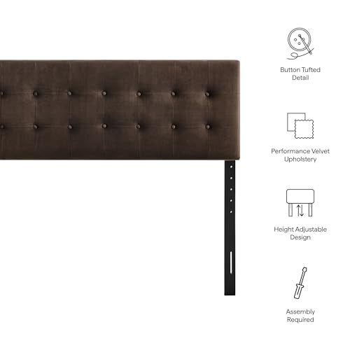 Modway Emily Full Size Performance Velvet Headboard in Chocolate Brown - Stain-Resistant Velvet Upholstery with Button Tufting and 7 Adjustable Height Positions - color: Chocolate Brown, size: Full