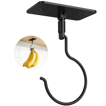 Banana Hook, Metal Banana Hanger Under Cabinet, Black, 1 Pcs | 2 Mount Options, 360° Rotatable, Magnetic Foldable, Compact Size, Suits for Fruits, Cups, Mugs, Utensils, Oven Mitts, Towels - color: Black