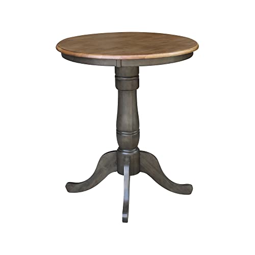 IC INTERNATIONAL CONCEPTS 30" Round Top Counter Height Pedestal Dining Table, 34.9" High, Hickory/Washed Coal - color: Hickory-washed Coal