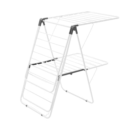 VEVOR Clothes Drying Rack, 2-Tier Foldable Laundry Dryer Rack with Sock Clips & 31 Dry Rods, Metal Height Adjustable Drying Racks for Outdoor & Indoor, Free-Standing & Space-Saving Hanger, White - size: 59"D x 23.6"W x 41.7"H
