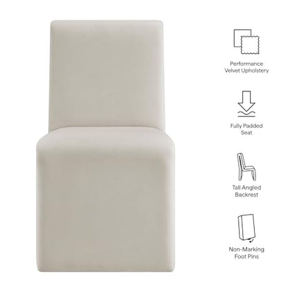 Modway Emory Upholstered Dining Side Chair in Alabaster - Single Armless Slipper Chair - Padded Performance Velvet Accent for Dining Room, Kitchen - color: Alabaster