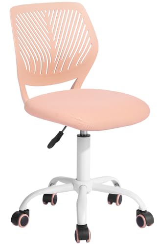 Desk Chair Armless for Kids, Height Adjustable Small Study Computer Task Chair for Student Children Teens with Wheels, Small Office Chair Compact Rolling with Mesh Cushion and Plastic Low-Back, Rose - color: Rose