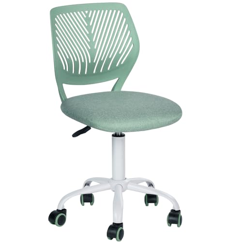 FurnitureR Armless Small Desk Chair, Ergonomic Kids Chairs Adjustable Swivel with Rolling Casters, Fabric Padded Seat & Breathable Back, Study & Homework Chair, Aqua - color: Aqua