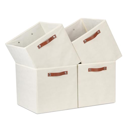 Temary Cube Storage Bins 4Pack Foldable Storage Baskets for Clothes Shelf Basket with Handles, Fabric Storage Boxes Organizer Bins for Home (Beige, 13x15x13 Inch) - color: Beige, size: 13x15x13