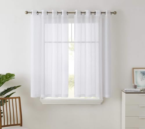 HLC.ME Semi Sheer Curtains Window Treatment Grommet Voile Panels for Living Room, Bedroom, & Kids Room (54" W x 63" L, White), (Pack of 24) - color: White, size: 54"W x 63"L (Pack of 24)