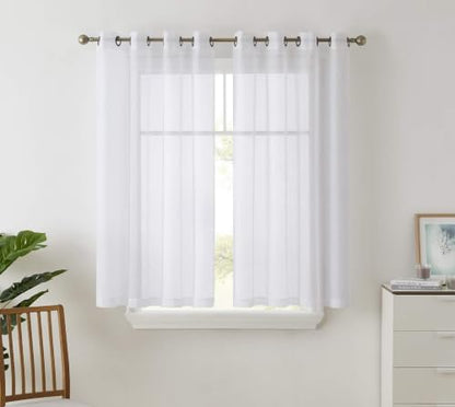 HLC.ME Semi Sheer Curtains Window Treatment Grommet Voile Panels for Living Room, Bedroom, & Kids Room (54" W x 63" L, White), (Pack of 24) - color: White, size: 54"W x 63"L (Pack of 24)