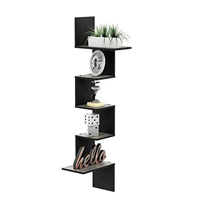 Furinno Rossi Wall Mounted Shelves, 5-Tier Rectangle, French Oak Grey/Black - color: French Oak Grey/Black