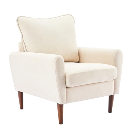 OLIXIS Comfy Accent Chair for Living Room Bedroom and Waiting Room | Upholstered Mid-Century Reading Chair with Pillow and Solid Wood Legs, Wide Singe Modern Lounge Sofa, Cream Beige - color: Taupe