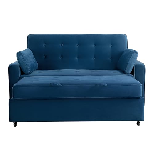 Serta Ainsley 72.6" Convertible Sleeper Sofa, Queen Size, Dreamcoil Comfort, Soft Velvet Fabric, Navy - color: Navy Blue, size: Queen Sofa