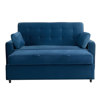 Serta Ainsley 72.6" Convertible Sleeper Sofa, Queen Size, Dreamcoil Comfort, Soft Velvet Fabric, Navy - color: Navy Blue, size: Queen Sofa