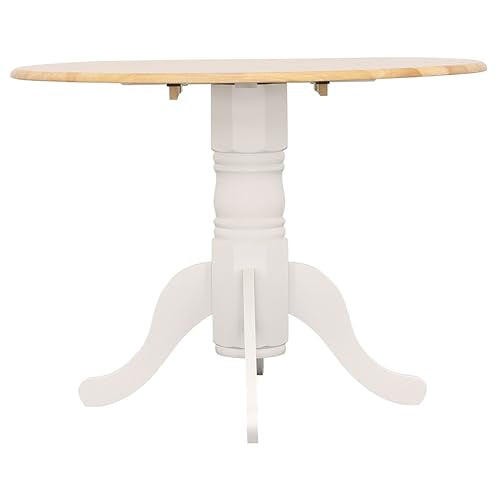 Coaster Home Furnishings - Allison - Solid Wood - Round Drop-Leaf Dining Table with Pedestal Base - Kitchen & Dining Room - 40-Inch - Natural Brown and White - 4241