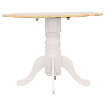 Coaster Home Furnishings - Allison - Solid Wood - Round Drop-Leaf Dining Table with Pedestal Base - Kitchen & Dining Room - 40-Inch - Natural Brown and White - 4241