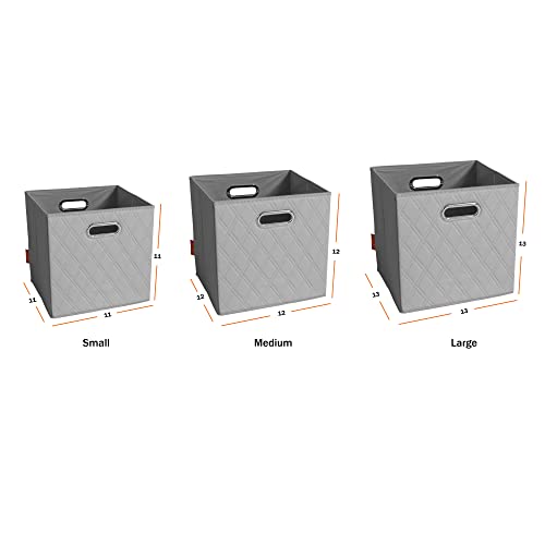 FH Group JIAessentials 11" Faux Leather Foldable Storage Cube Bins Set of 2 – Gray Diamond Patterned Organizers with Handles for Closet & Shelves - color: Gray, size: Small