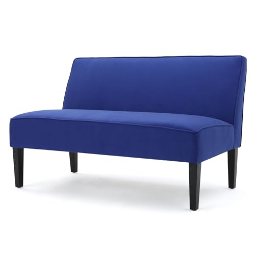 50" Small Loveseat Sofa, Comfy Mini Fabric Sofa Couch for Small Spaces, 2 Seater Armless Sofa with Solid Wood Legs for Living Room, Dorm, Office, Bedroom (Navy Blue) - color: Navy Blue