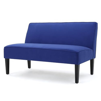 50" Small Loveseat Sofa, Comfy Mini Fabric Sofa Couch for Small Spaces, 2 Seater Armless Sofa with Solid Wood Legs for Living Room, Dorm, Office, Bedroom (Navy Blue) - color: Navy Blue