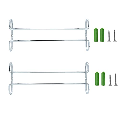 10 Inch Wine Glass Rack Under Cabinet Shelf Stemware Storage Hanging Hanger Organizer Glasses Holder with Drying Under Counter Metal for Kitchen and Bar Set of 2 Silver - size: Set of 2 silver, style: Double Opening