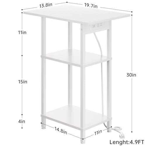Asgolion Tall End Table with Charging Station, Tall Nightstand with Storage | 30 Inch Tall Side Table, Accent Table Stand, Small Entryway Table, Bedroom Tall Nightstand, Living Room, Office, White - color: White, size: 30"H