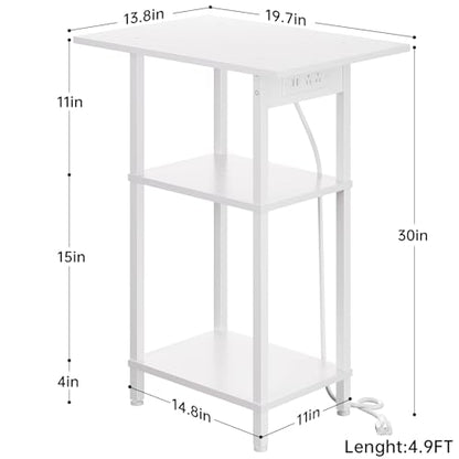 Asgolion Tall End Table with Charging Station, Tall Nightstand with Storage | 30 Inch Tall Side Table, Accent Table Stand, Small Entryway Table, Bedroom Tall Nightstand, Living Room, Office, White - color: White, size: 30"H