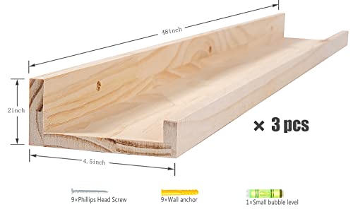 MBYD 48 Inch Floating Shelves Natural Wood, Wall Mount Picture Ledge Wooden Wall Shelf for Bedroom, Living Room, Office, Kitchen, Nursery Shelves Set of 3 Same Dimensions - color: Natural, size: Set of 3 48 in