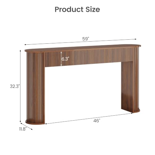 Garvee 59" Modern Fluted Console Table for Entryway,Living Room,Walnut | Sofa Table Behind the Couch, Hallway Tables, Curved Tabletop, Reinforced Legs, Anti-Tip & Non-Slip Structure - color: Walnut