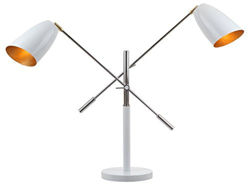 SAFAVIEH Lighting Collection Mavis White/ Gold 2-light 32-inch Adjustable Height Bedroom Living Room Home Office Desk Nightstand Task Table Lamp (LED Bulbs Included) - color: White/Gold