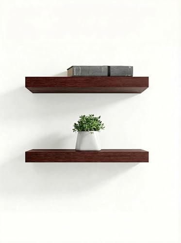 Solid Wood Floating Shelves,11.8in Finished Real Wood Wall Shelves with Heavy-Duty Hidden Bracket, Easy Installation, Set of 2, 11.8in x 7.1in x 1.5in, for Living Room Bedroom Kitchen,Walnut - color: Walnut, size: 11.8in