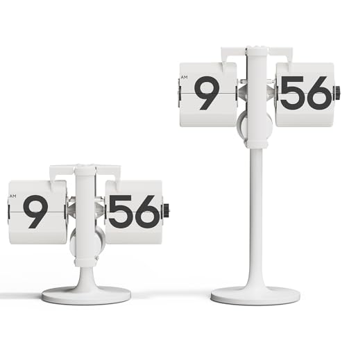 mooas Standing Height Adjustable Flip Desk Clock (White), Retro Vintage Analog Design Flip Clock Standing Clock Battery Operated, for Home Living Room Office School Hotel - color: Adjustable White