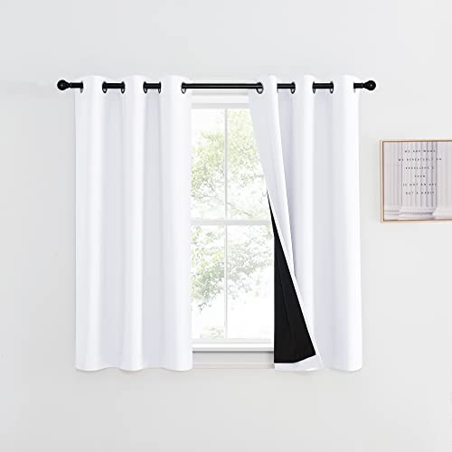 NICETOWN White 100% Blackout Curtain 45 inches Long, 2 Thick Layers Completely Blackout Window Treatment Thermal Insulated Lined Drape for Small Window (1 Panel, 42 inches Width Each Panel) - color: Pure White, size: 42"W x 45"L (Pack of 1)