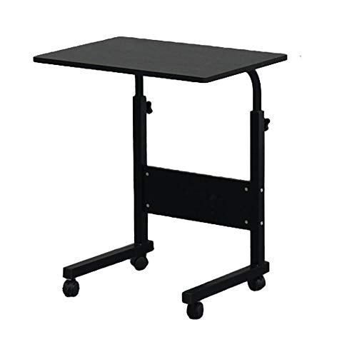 Sofa Side Table C Shaped End Table with Wheels, Rolling Bedside Laptop Table Snack Table TV Tray, Height Adjustable, Wooden Top & Metal Frame - color: Black, 23.6"
