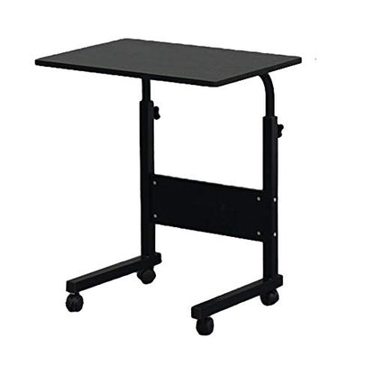 Sofa Side Table C Shaped End Table with Wheels, Rolling Bedside Laptop Table Snack Table TV Tray, Height Adjustable, Wooden Top & Metal Frame - color: Black, 23.6"