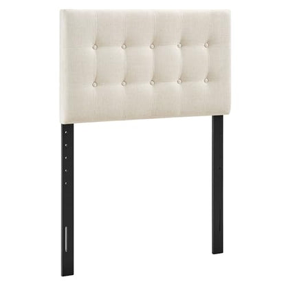 Modway Emily Twin Size Fabric Headboard in Ecru - Linen-Like Upholstery with Button Tufting and 7 Adjustable Height Positions - color: Ecru, size: Twin