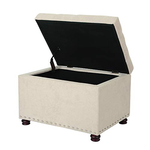 Adeco Classy Cotton Mix Fabric Accents Rectangular Storage Bench Footstool Ottomans & Storage Ottomans, White - color: White Fabric