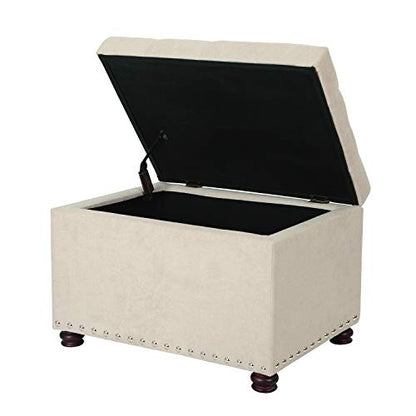 Adeco Classy Cotton Mix Fabric Accents Rectangular Storage Bench Footstool Ottomans & Storage Ottomans, White - color: White Fabric