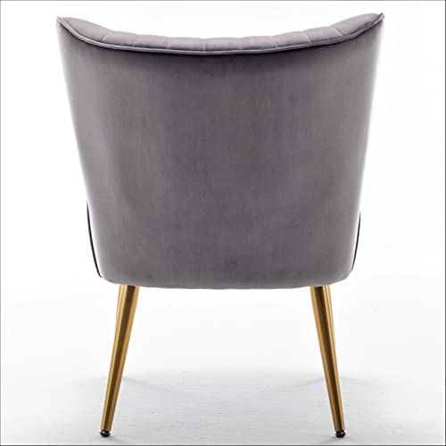 Container Furniture Direct Modern Velvet Accent Chair for Living Room, Bedroom, or Entryway, Stylish and Comfortable Armless Design with Metal Legs, Grey - color: Grey