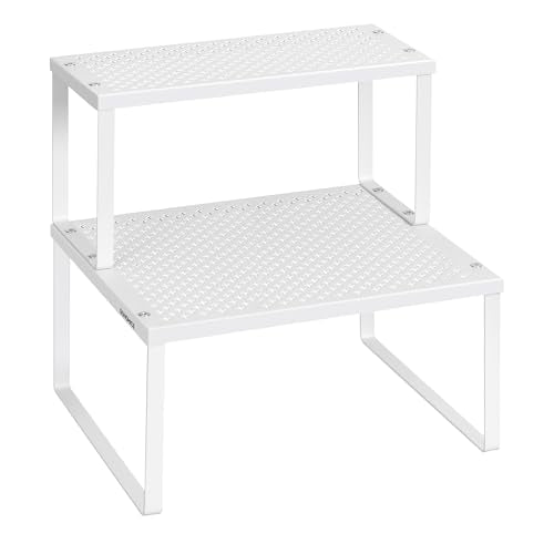 SONGMICS Spice Racks, Set of 2 Metal Cabinet Shelf Organizers, Countertop Organizers, Shelf Risers, Stackable, Expandable, White UKCS005W01 - color: White, size: 2 Tiers (11"D x 12.6"W)