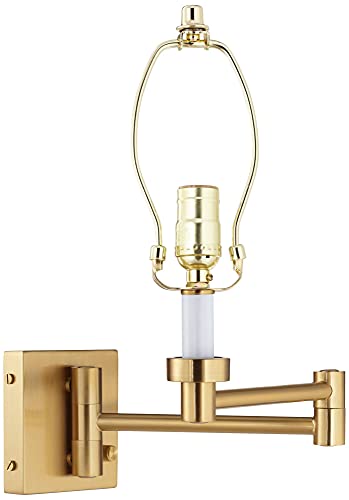 Black Bell Alta Square Warm Gold Swing Arm Wall Lamp Light Fixture | Antique Brass Plug-In Stretch Fabric Shade for Bedroom Bedside House Reading Living Room Home Hallway