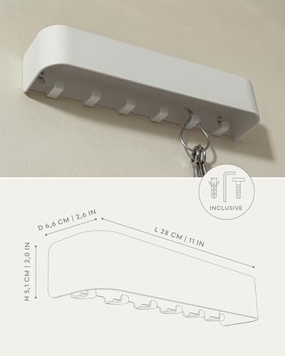 Kazai. Key Holder for Wall 'Tone' | Minimalist Key Hooks Design from Berlin | Modern Key Hanger with Metal Shelf | Key Hook Wall Mounted as Hallway Furniture | White - color: White