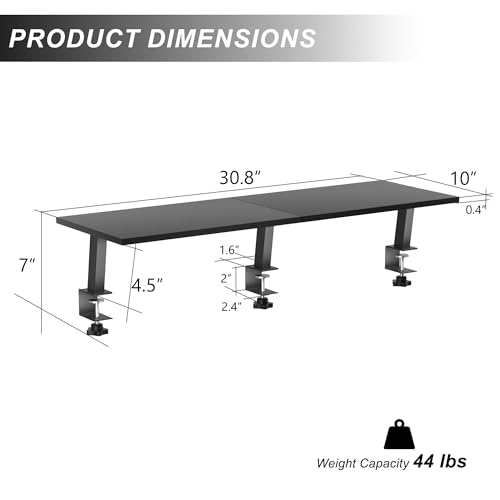 30-Inch Desktop Clamp-on Shelf & Monitor Riser, 2-in-1 Reversible Design – Fits Either Side of Desk, C-Clamp for Stability, Holds 44 lbs, for Gaming PC, Console & Office Setup - size: 30 Inches