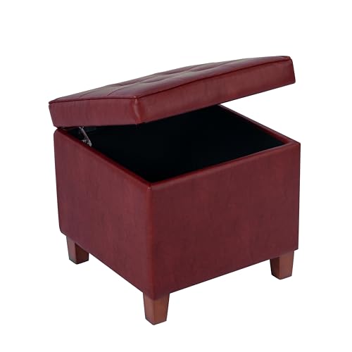 HomePop 18" Leatherette Tufted Square Storage Ottoman - Red - color: Red