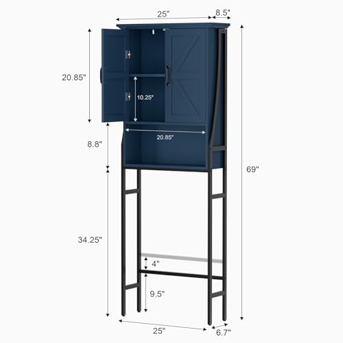 Over The Toilet Storage Cabinet, Over Toilet Bathroom Organizer with Doors Above Toilet Storage Cabinet Spacesaver Rack Behind Toilet Bathroom Organizer Over The Toilet Storage (Ultramarine) - color: Ultramarine