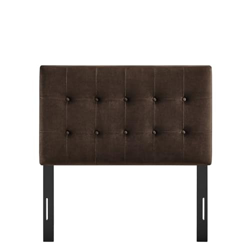 Modway Emily Twin Size Performance Velvet Headboard in Chocolate Brown - Stain-Resistant Velvet Upholstery with Button Tufting and 7 Adjustable Height Positions - color: Chocolate Brown, size: Twin