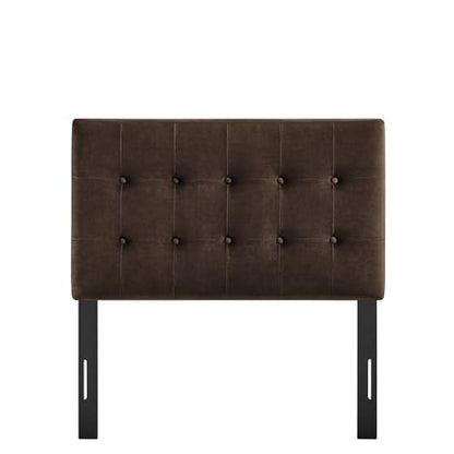 Modway Emily Twin Size Performance Velvet Headboard in Chocolate Brown - Stain-Resistant Velvet Upholstery with Button Tufting and 7 Adjustable Height Positions - color: Chocolate Brown, size: Twin