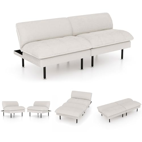 Ribilake 2 Sets 70" Futon Sofa Bed, 4 1 Multi-Function Couch Sleeper with Adjustable Backrest, Modern Convertible Futon, Recliner Small Loveseat for Living Room, Beige - color: Beige, size: 2 Sets