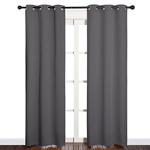 NICETOWN Bedroom Curtains Blackout Drapery Panels, Three Pass Microfiber Thermal Insulated Solid Ring Top Blackout Window Curtains/Drapes (Two Panels, 34 x 84 inches, Gray) - color: Grey, size: 34"W x 84"L (Pack of 2)
