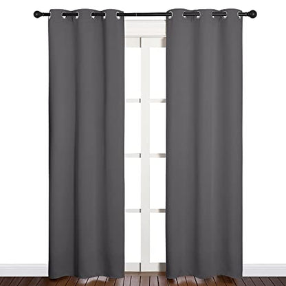NICETOWN Bedroom Curtains Blackout Drapery Panels, Three Pass Microfiber Thermal Insulated Solid Ring Top Blackout Window Curtains/Drapes (Two Panels, 34 x 84 inches, Gray) - color: Grey, size: 34"W x 84"L (Pack of 2)