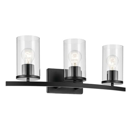 Kichler Crosby 23" 3-Light Vanity Light with Clear Glass in Black, for Bathroom, Powder Room, (23" x 8.75"), 45497BKCLR - color: Black, size: 3 Light, style: Clear Glass