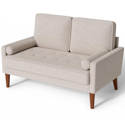Vesgantti 48" Loveseat Sofa, Small Couch with Solid Wood Legs | Small Couch for Small Spaces, Mid Century Modern Loveseat, Easy Assembly Sofa for Living Room, Bedroom, AshBeige - color: Ashbeige